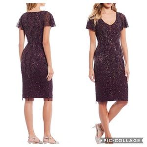 Adrianna-Papell beaded flutter sleeves Cocktail dress